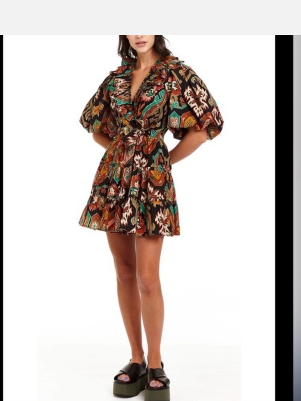 $265 Love the Label Womens Black Short Sleeve V-Neck Self-Tie Mini Dress Size L